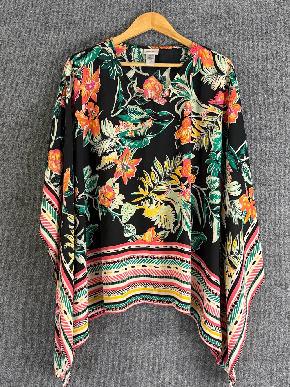 Avenue Womens Multicolor Floral Boho Poncho Top Size 1X Vacation Tropical